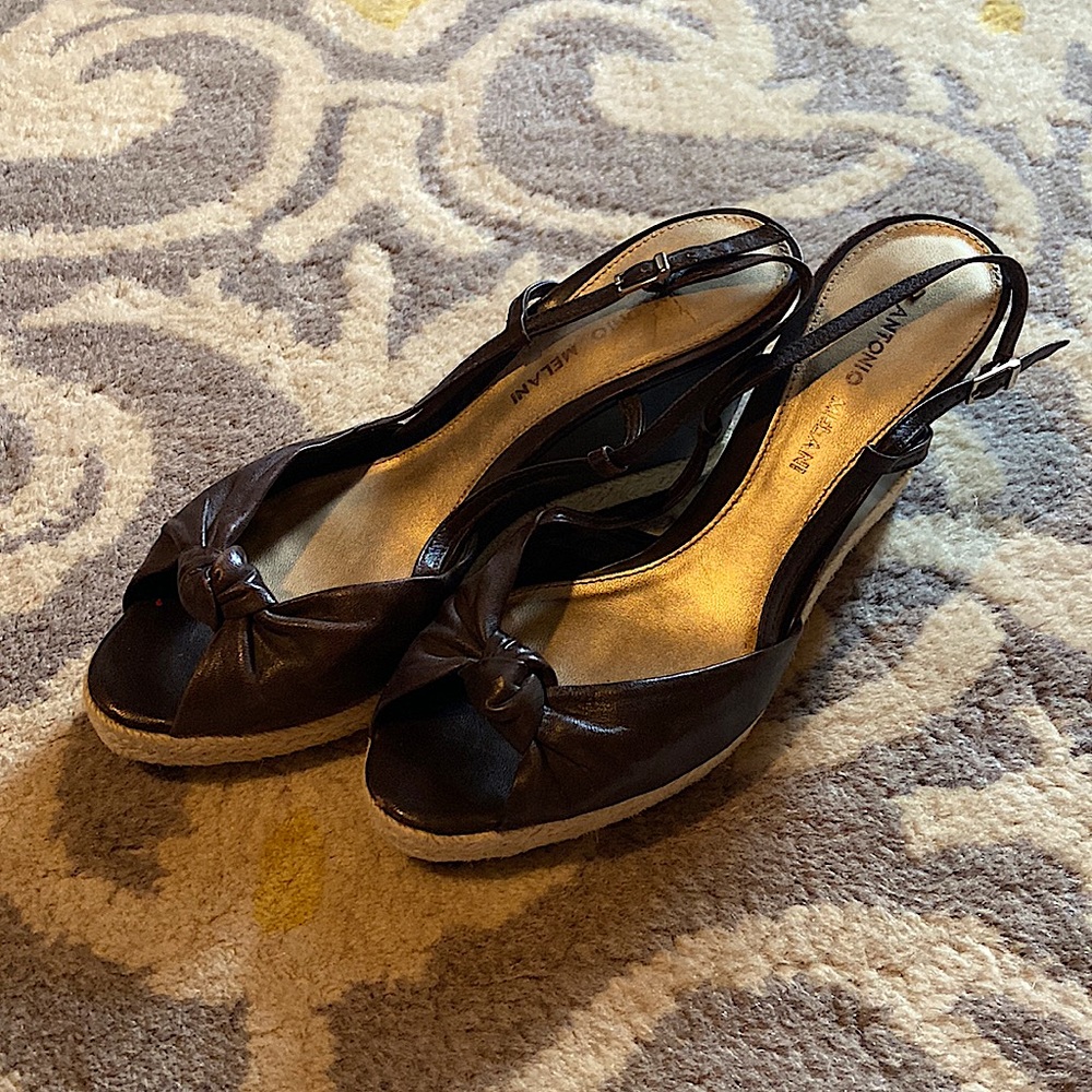 Leather Espadrille Sling Back Wedge Heels Antonio Melani 🤎 Like New